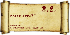 Malik Ernő névjegykártya